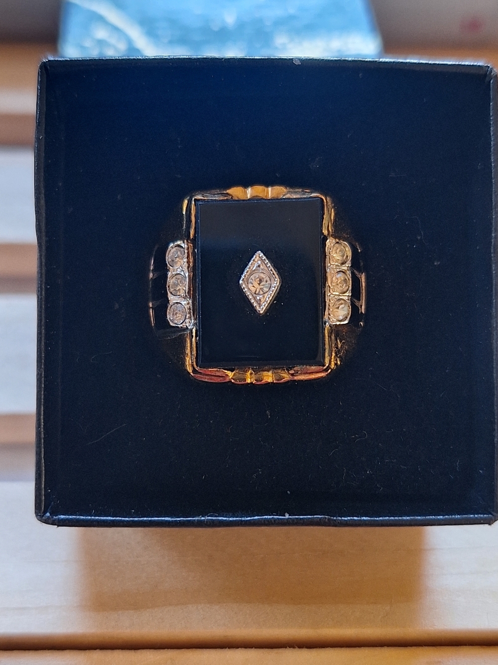 Art Deco Black Onyx and Gold Toned Statement Ring
